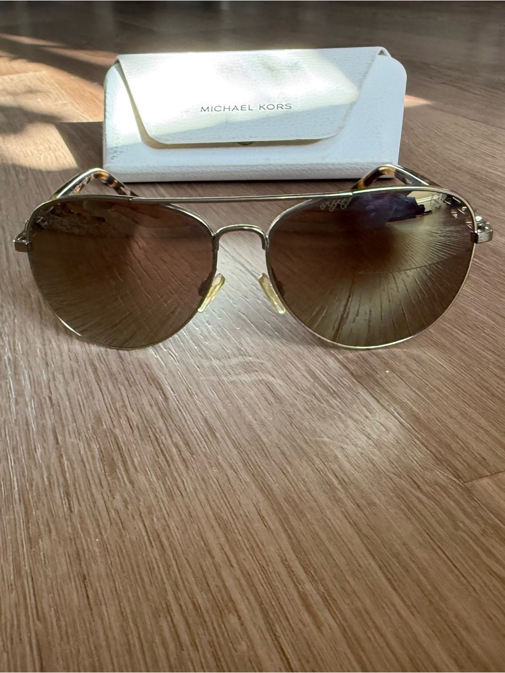 Michael Kors Gold Aviator Sunglasses with Brown Gradient Lenses
